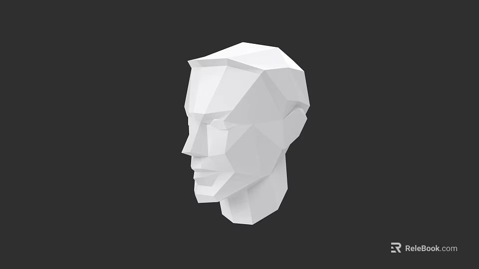 White Low Poly Man's Head 3D Model in Side View with Black Background 3d model 
