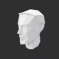 White Low Poly Man's Head 3D Model in Side View with Black Background 3d model