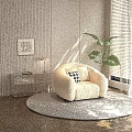 Modern Pantry Interior Design With Cozy Chair Round Rug Glass Side Table And Potted Plant