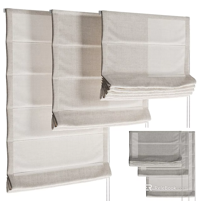 Beige Linen Curtains With Simple Design And Pleated Details For Home Decor 3d model 
