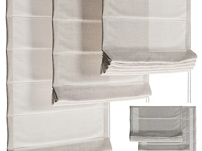 Beige Linen Curtains With Simple Design And Pleated Details For Home Decor 3d model