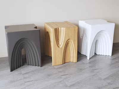 Stylish Sculptural Arch Pattern Square Stools With Multiple Finishes For Contemporary Home Interior Decoration 3d model