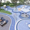 Kids Play Area with Greenery Interactive Structures Seating Areas and Colorful Paved Surfaces 3d model