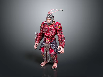 Mythical Creature Inspired Warrior Character In Red Armor With Feathered Helmet 3d model