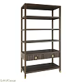 Stylish Wooden Shelving Unit With Multitiered Shelves And Drawer With Metal Accents