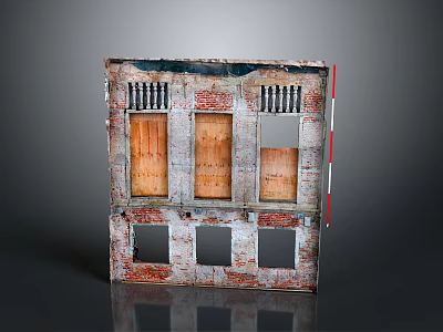 Scenic View of Old Red Brick Building with Three Wooden Doors and Windows 3d model