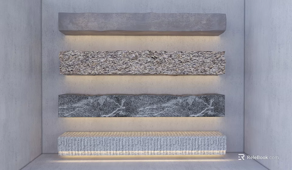 Stone And Wood Decorative Panels With Different Textures For Interior Wall Design 3d model 