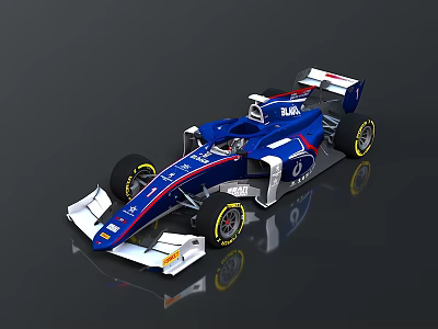 High Performance Formula Race Car Dalara Blue White Aerodynamic Design With Yellow Wheels 3d model