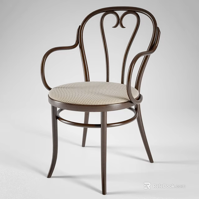 Elegant Single Chair With Dark Brown Wooden Frame And Curved Woven Seat 3d model 