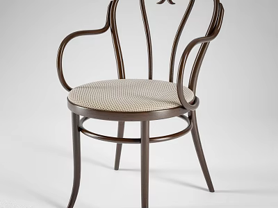 Elegant Single Chair With Dark Brown Wooden Frame And Curved Woven Seat 3d model