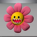 Pink Flower With Bright Yellow Smiley Face And Sharp Teeth Design 3d model