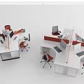 Contemporary Office Workstations With Red Chairs Computers Dividers And White Desks