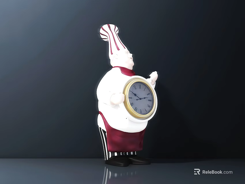 Decorative Chef Shaped Clock With White Uniform Red Apron And Round Dial 3d model 