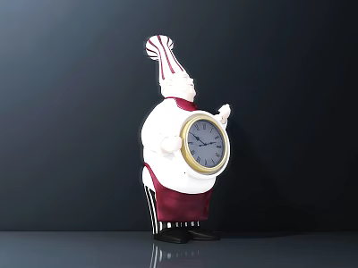 Decorative Chef Shaped Clock With White Uniform Red Apron And Round Dial 3d model