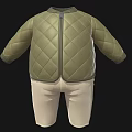 Green Quilted Jacket With Zipper Back View And Beige Pants
