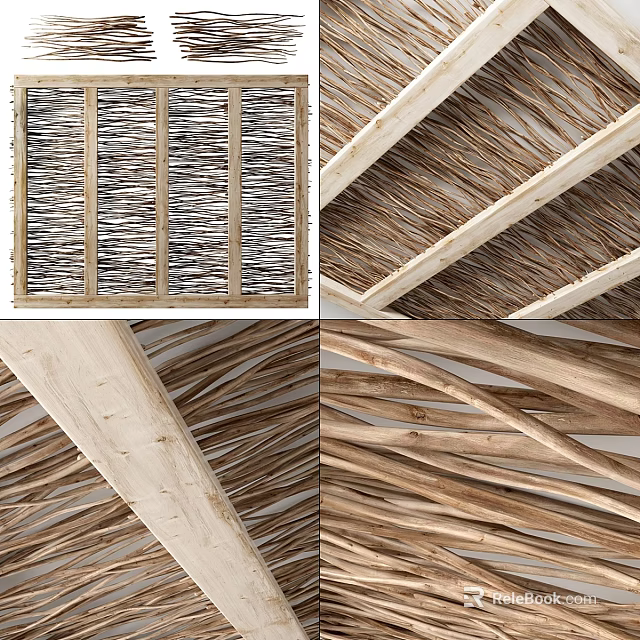 Natural Wooden Strip Wall Decor With Interlaced Woven Texture For Interior 3d model 