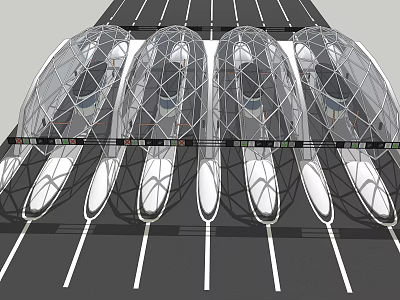 Transparent Egg Shaped Structures Along Roadway With Futuristic Glass Exterior Design 3d model