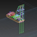 Offshore Drilling Platform Red And White Tall Tower Structure On Ocean With Vessel