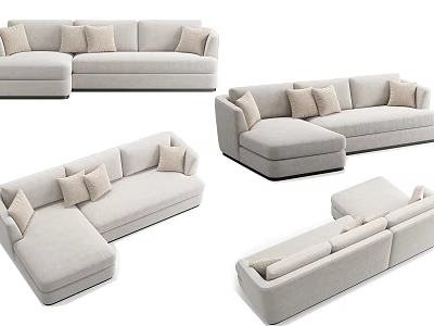 Modern Inflatable L shaped Sofa With Light Gray Cushions And Multiple Angles 3d model