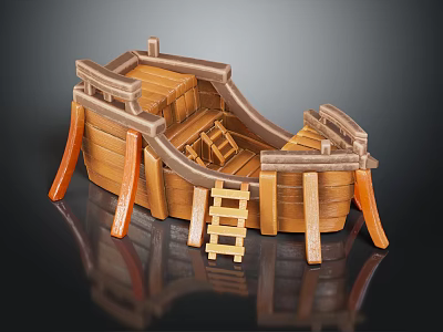 Vintage Handcrafted Wooden Small Boat Model With Ladder And Seats For Water Transportation 3d model