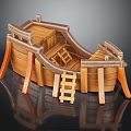 Vintage Handcrafted Wooden Small Boat Model With Ladder And Seats For Water Transportation
