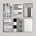 Square Rugs with Various Geometric Patterns and Black White Gray Colors 3d model