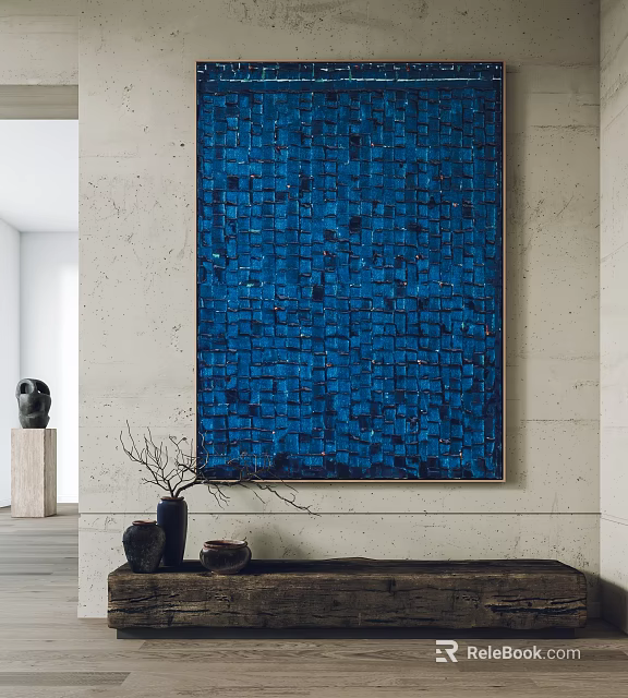 Blue Abstract Painting with Square Patterns for Modern Wall Decor 3d model