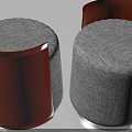 Two Modern Stools With Red Frame And Gray Upholstered Seat Design 3d model