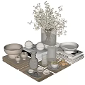 Modern Minimalist Decorative Ornament Set With Vase Bowl Cup Tray And Flower Bouquet