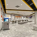 Modern Hotel Lobby Interior With Marble Floor Reception Desk Digital Screen And Seating Area