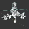Black Mechanical Game Movie Character With Small Transparent Robots And Blue Hexagonal Logo