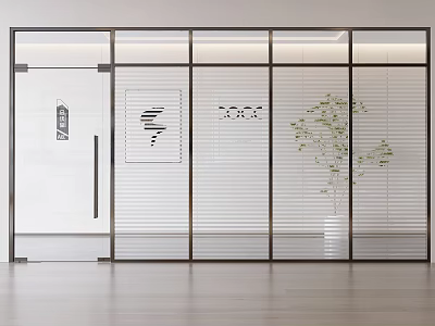 Sleek Modern Glass Partition With Metal Frame Blinds And Indoor Plant 3d model