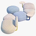 Multiple Modern Upholstered Sofa Stools In Soft Pastel Tones And Rounded Shapes 3d model