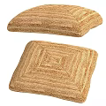 Set Of Two Natural Woven Ottoman Cushions With Square Pattern And Textured Design