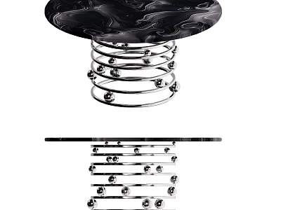 Modern Dining Table With Black Marble Tabletop And Silver Metal Spiral Base 3d model