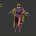 Fantasy Game Movie Character In Red And Gold Outfit With Armored Shoulders And Cloak