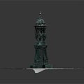 Green Classical Decorative Column With Ornate Top On White Square Base With Circular Pattern 3d model