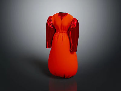 Stylish Orange Dress With Long Red Sleeves And Loose Fit Design For Fashion Lovers 3d model