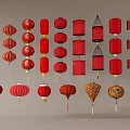 Traditional Chinese Red Lanterns With Diverse Shapes And Decorative Patterns