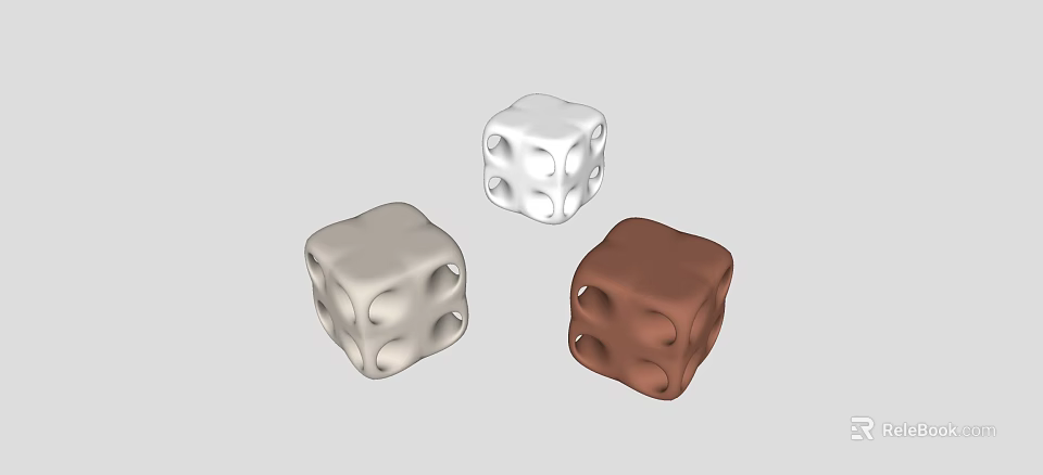 Three Modern Cubic Stools In Gray White Brown With Hole Design Details 3d model 