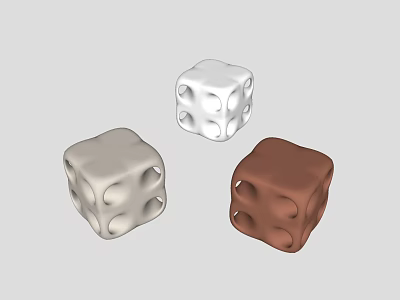 Three Modern Cubic Stools In Gray White Brown With Hole Design Details 3d model
