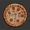Delicious Pepperoni Pizza With Melted Cheese Red Slices And Golden Crust On Black Plate