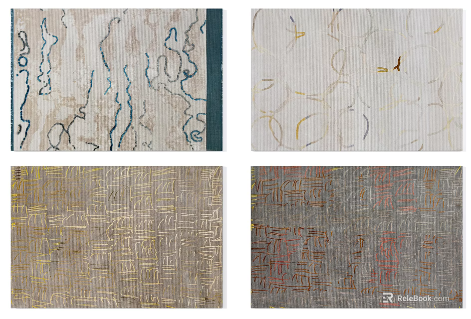 Square Rugs Showcasing Diverse Abstract Patterns And Neutral Color Tones For Home Decor 3d model 