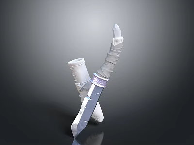 Silver Blade Combat Knife With Wrapped Gray Handle And White Guard Design 3d model