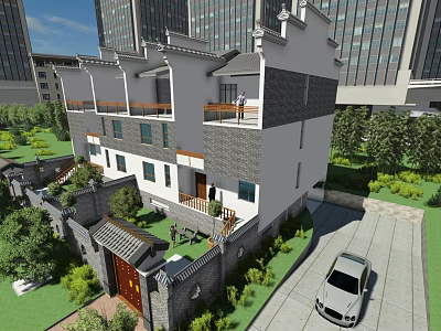 Semi Detached Villa With Traditional Modern Architecture Garden Courtyard Greenery And Balcony 3d model