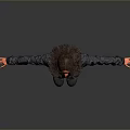 Game Movie Character Curly Long Hair Black Jacket Pants Boots Arms Outstretched Gray Background
