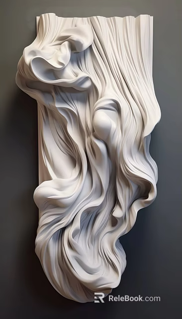 White Flowing Sculptural Wall Decor with Abstract Curved Design for Modern Dark Wall Interior 3d model 