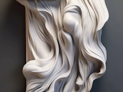 White Flowing Sculptural Wall Decor with Abstract Curved Design for Modern Dark Wall Interior 3d model