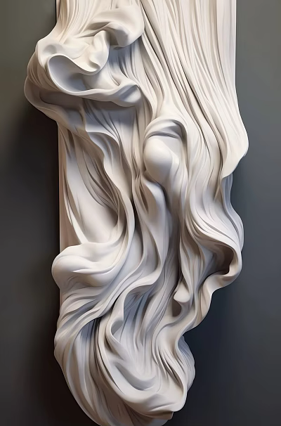 White Flowing Sculptural Wall Decor with Abstract Curved Design for Modern Dark Wall Interior 3d model