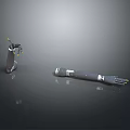 Long Gray Household Cleaning Tools With Yellow And White Handle Details